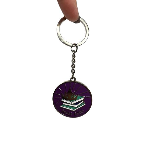 Books Rule! Keychain - Circular Pendant Stack of Books Crown - Picture 8 of 10